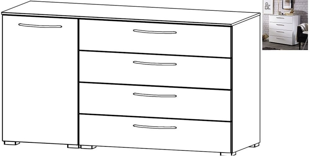 Rauch Aldono 1 Left Door 4 Drawer Chest In Alpine White With High Gloss White