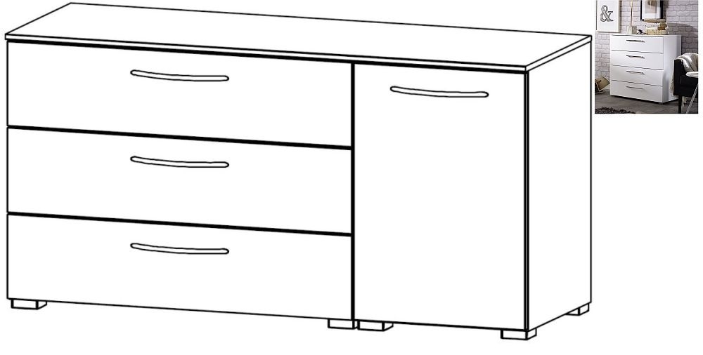 Rauch Aldono 1 Right Door 3 Drawer Chest In Alpine White With High Gloss White