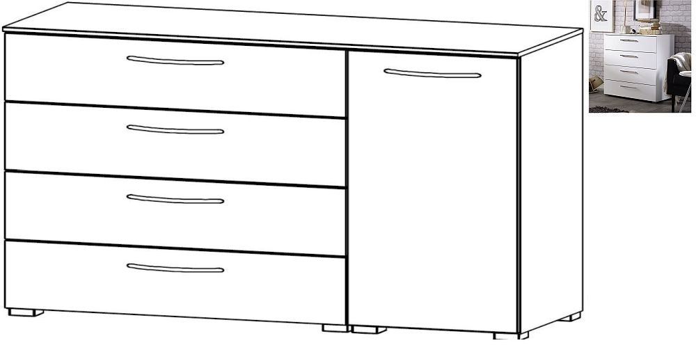 Rauch Aldono 1 Right Door 4 Drawer Chest In Alpine White With High Gloss White