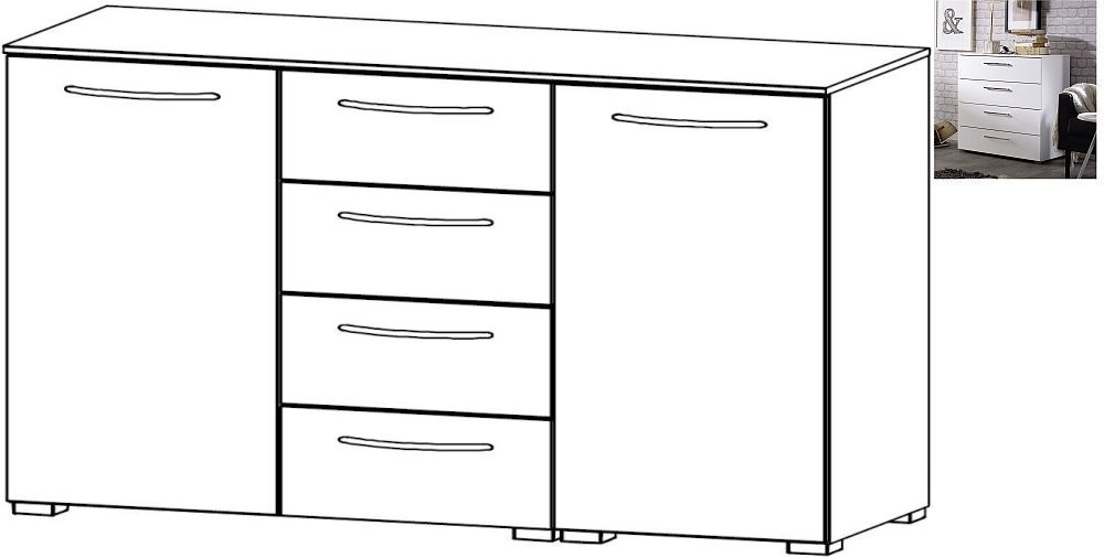 Rauch Aldono 2 Door 4 Drawer Chest In Alpine White With High Gloss White