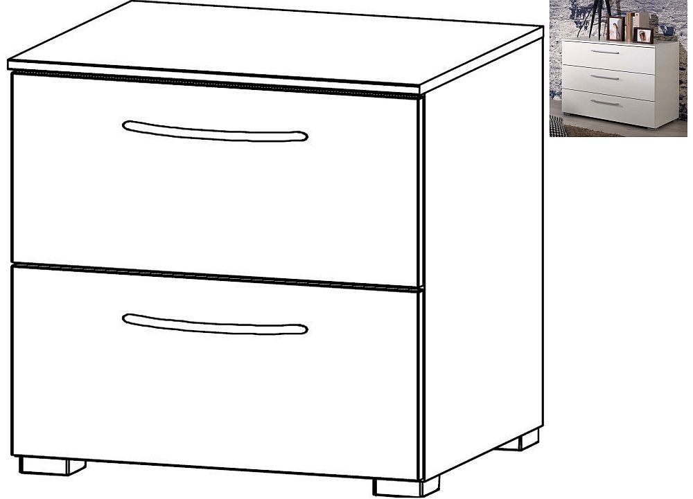 Rauch Aldono 2 Drawer Bedside Cabinet In Alpine White With High Gloss White W 50cm