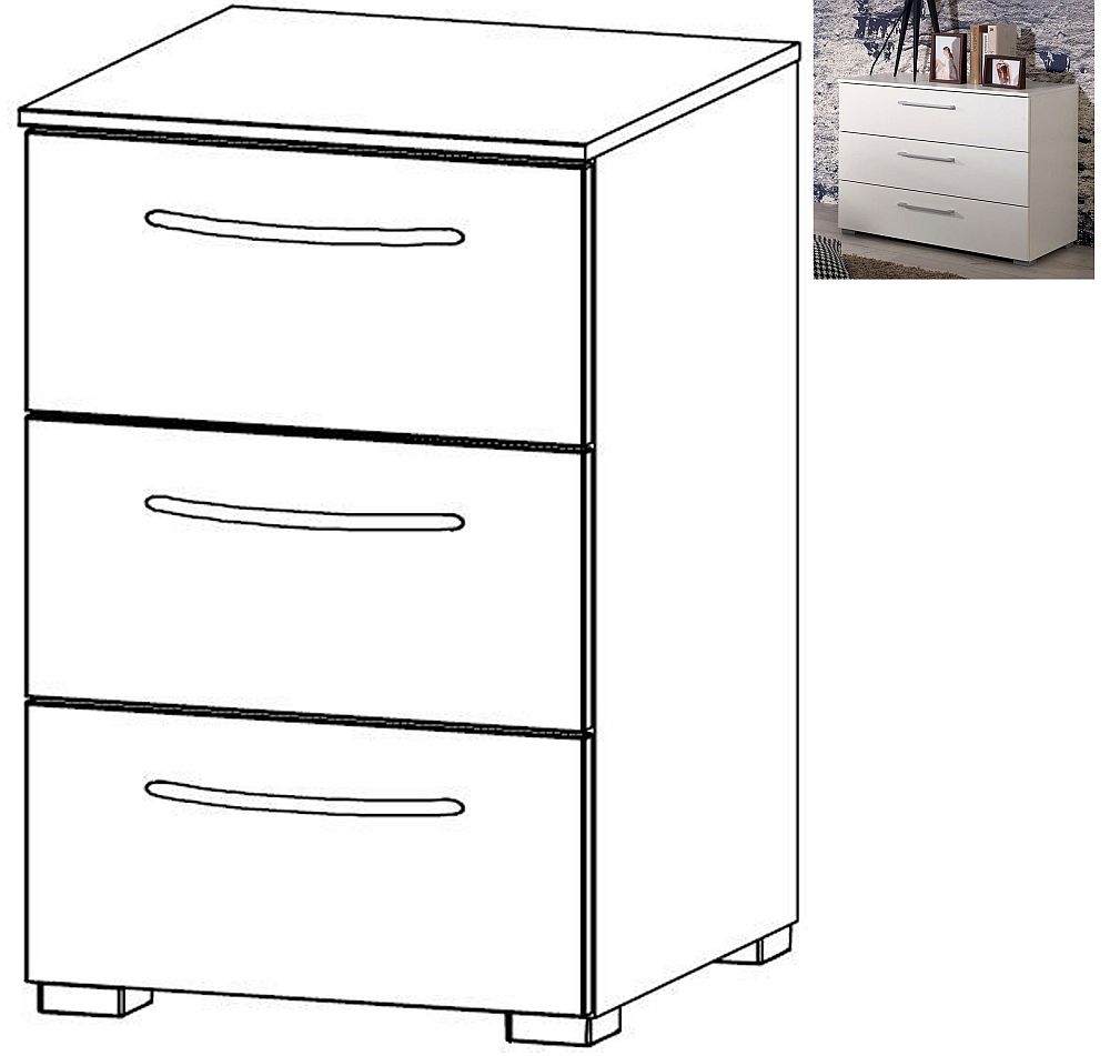 Rauch Aldono 3 Drawer Bedside Cabinet In Alpine White With High Gloss White W 40cm