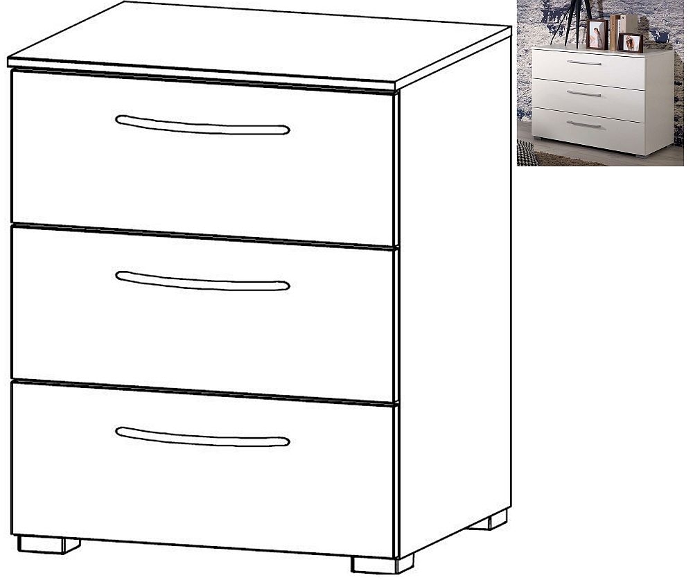 Rauch Aldono 3 Drawer Bedside Cabinet In Alpine White With High Gloss White W 50cm