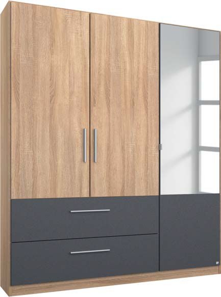 Rauch Alvor 3 Door Combi Wardrobe In Sonoma Oak And Metallic Grey W 136cm