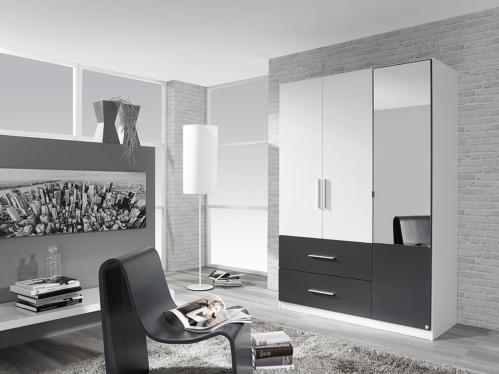 Rauch Alvor 3 Door Combi Wardrobe In White And Metallic Grey W 136cm