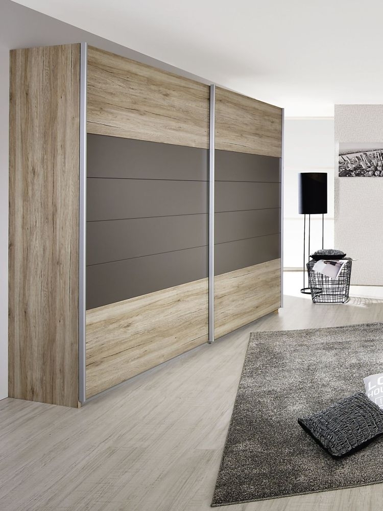 Rauch Barcelona 2 Door Sliding Wardrobe In Oak And Lava Grey W 226cm