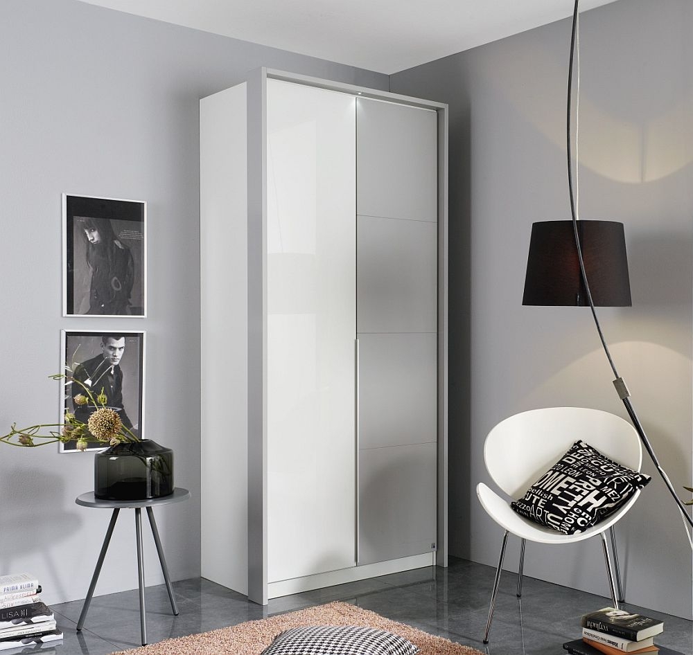 Rauch Bellezza 2 Door Wardrobe In White And Silk Grey W 96cm