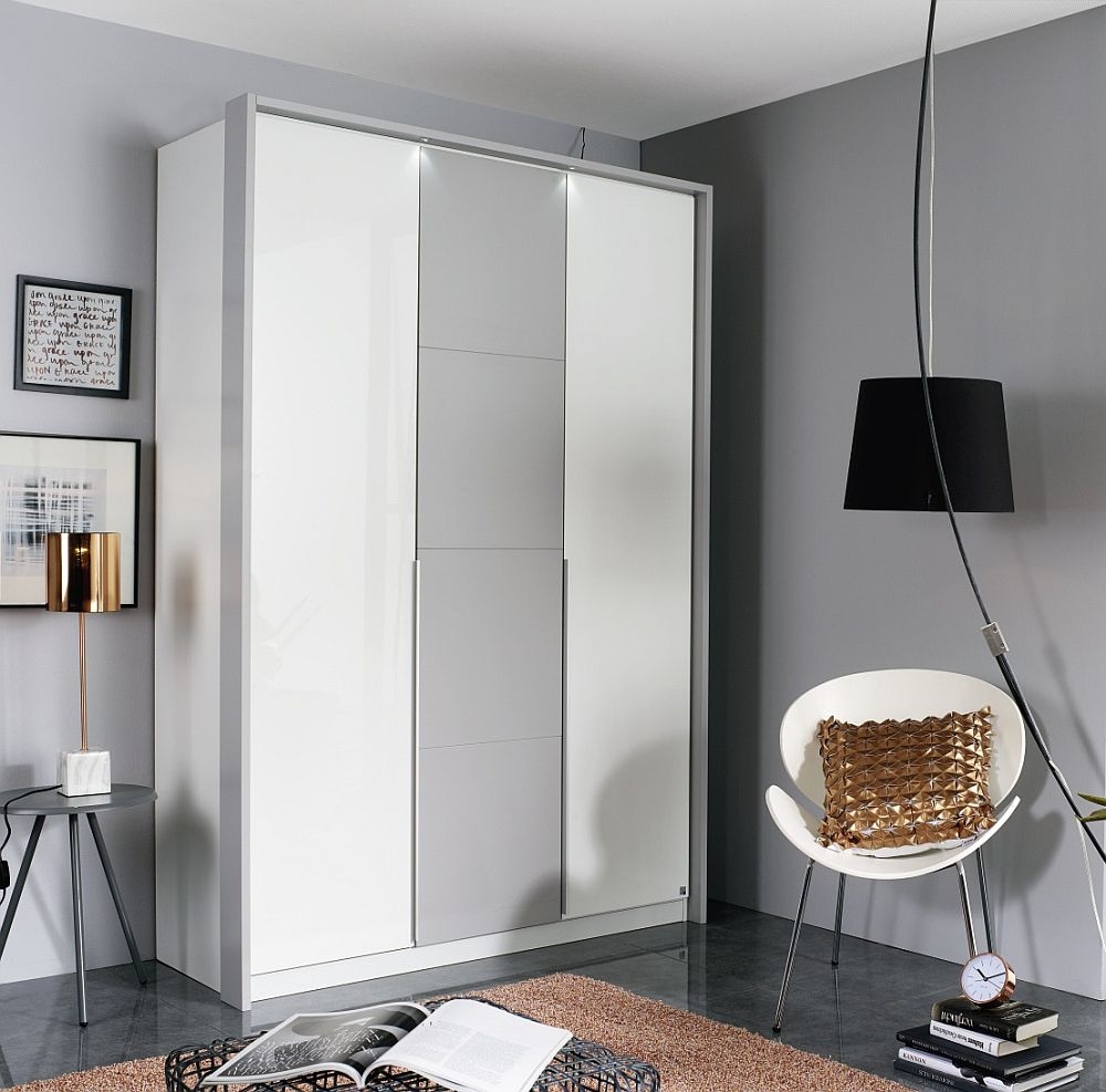 Rauch Bellezza 3 Door Wardrobe In White And Silk Grey W 141cm