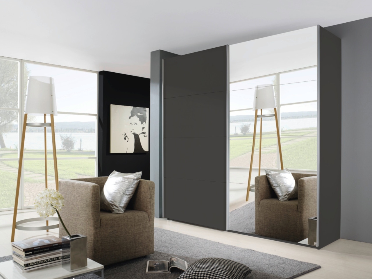 Rauch Beluga Extra 2 Door Sliding Wardrobe In Graphite W 225cm