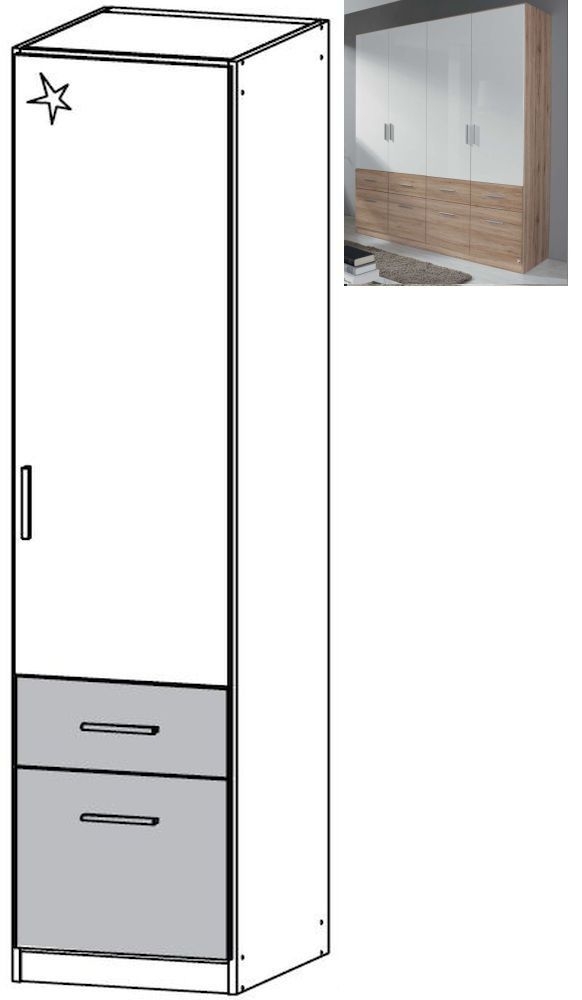 Rauch Celle Extra 1 Right Door 2 Drawer Combi Wardrobe In Sanremo Oak Light And High Gloss White W 47cm