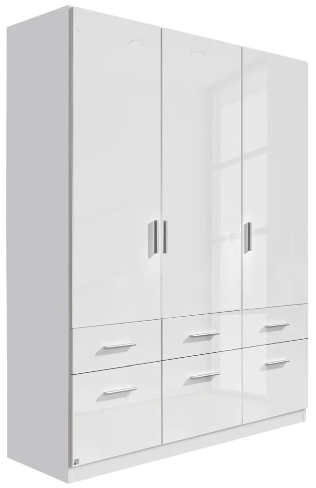 Rauch Celle 3 Door White Gloss Combi Wardrobe 136cm