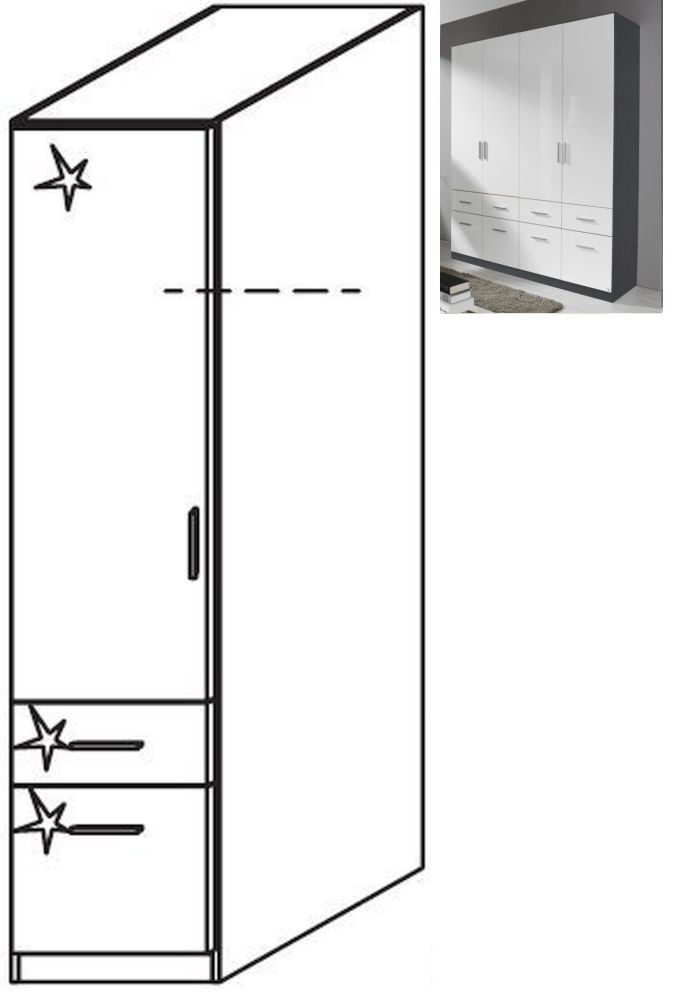 Rauch Celle 1 Left Door 2 Drawer Combi Wardrobe In Metallic Grey And High Gloss White W 47cm