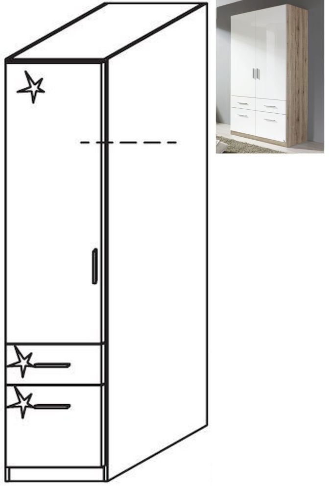 Rauch Celle 1 Left Door 2 Drawer Combi Wardrobe In Sanremo Oak Light And High Gloss White W 47cm