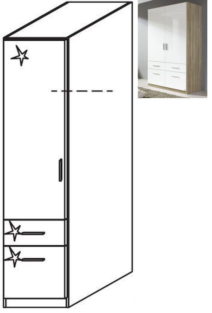 Rauch Celle 1 Left Door 2 Drawer Combi Wardrobe In Sonoma Oak And High Gloss White W 47cm