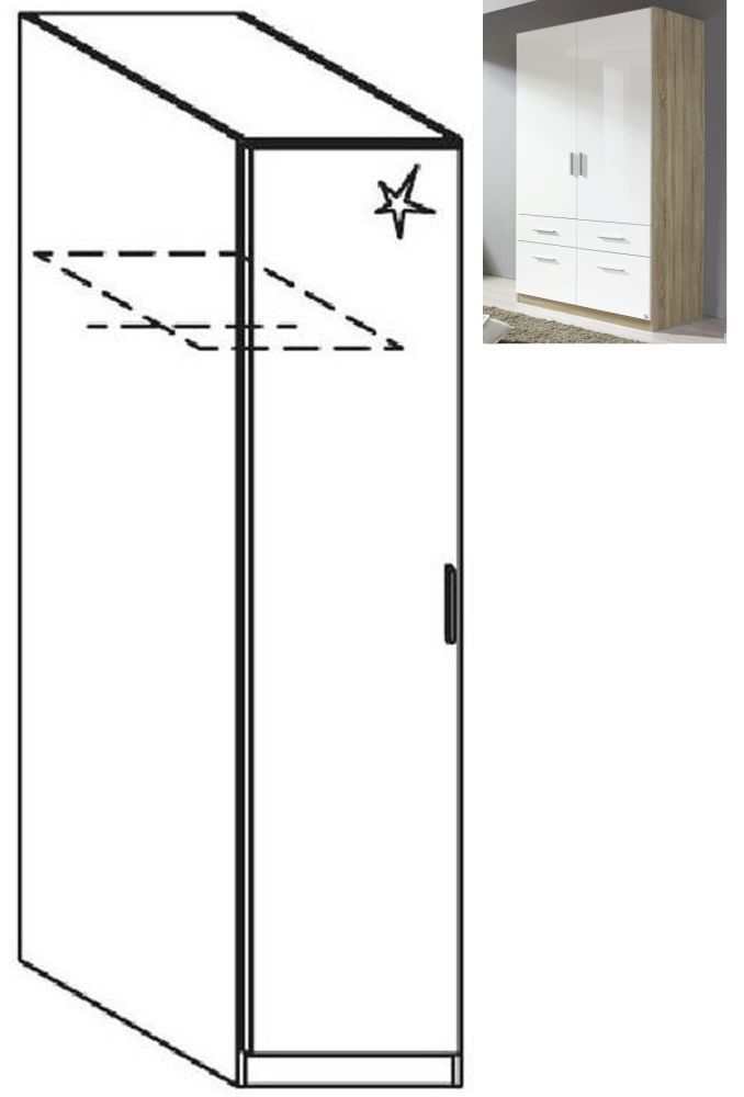 Rauch Celle 1 Left Door Wardrobe In Sonoma Oak And High Gloss White W 47cm