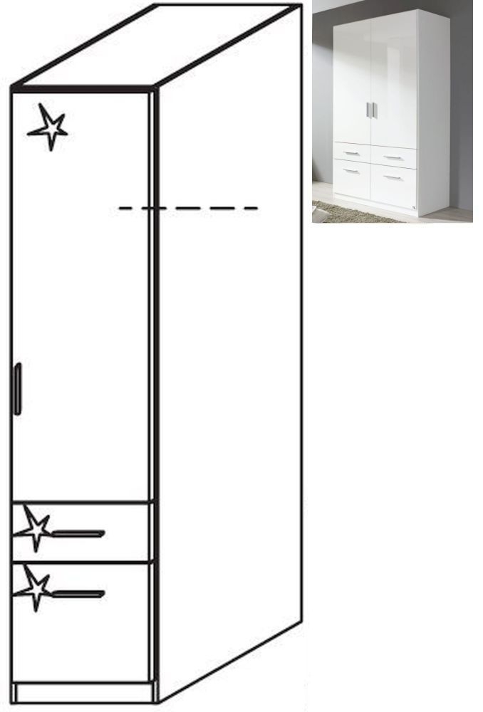 Rauch Celle 1 Right Door 2 Drawer Combi Wardrobe In Alpine White And High Gloss White W 47cm