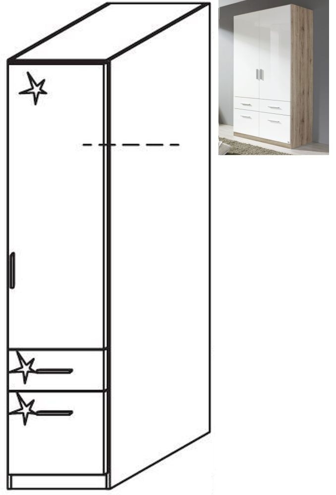 Rauch Celle 1 Right Door 2 Drawer Combi Wardrobe In Sanremo Oak Light And High Gloss White W 47cm