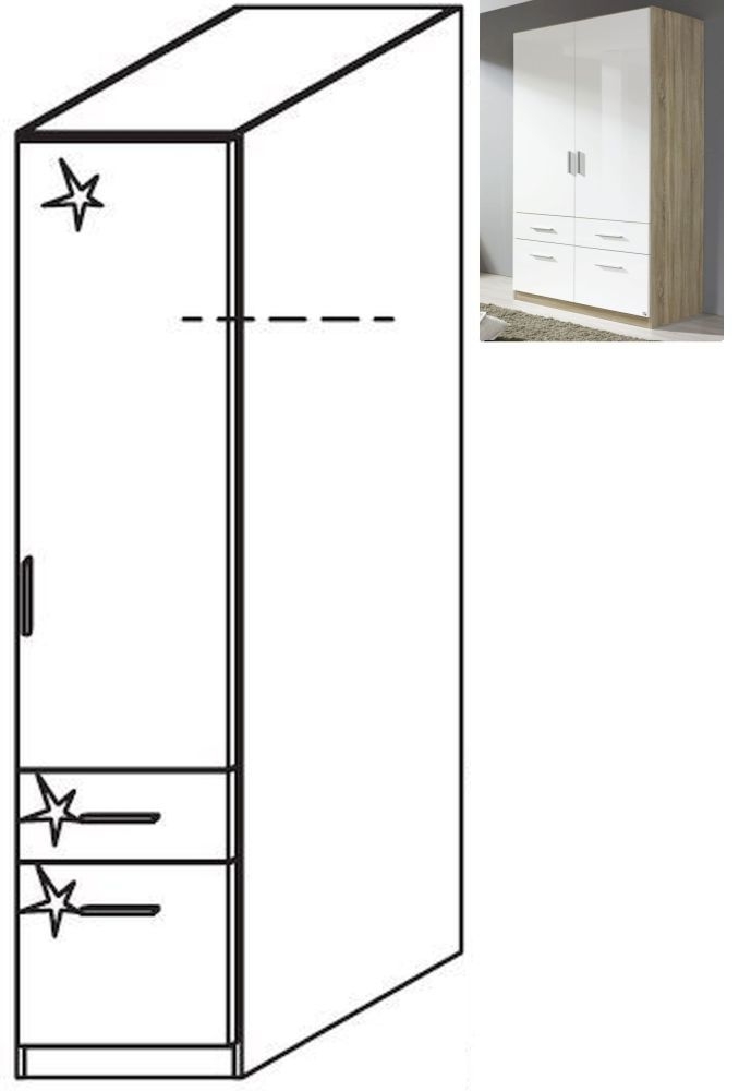 Rauch Celle 1 Right Door 2 Drawer Combi Wardrobe In Sonoma Oak And High Gloss White W 47cm