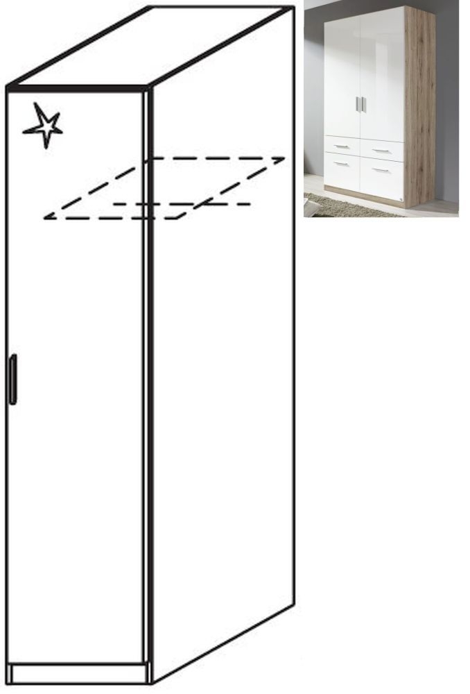 Rauch Celle 1 Right Door Wardrobe In Sanremo Oak Light And High Gloss White W 47cm