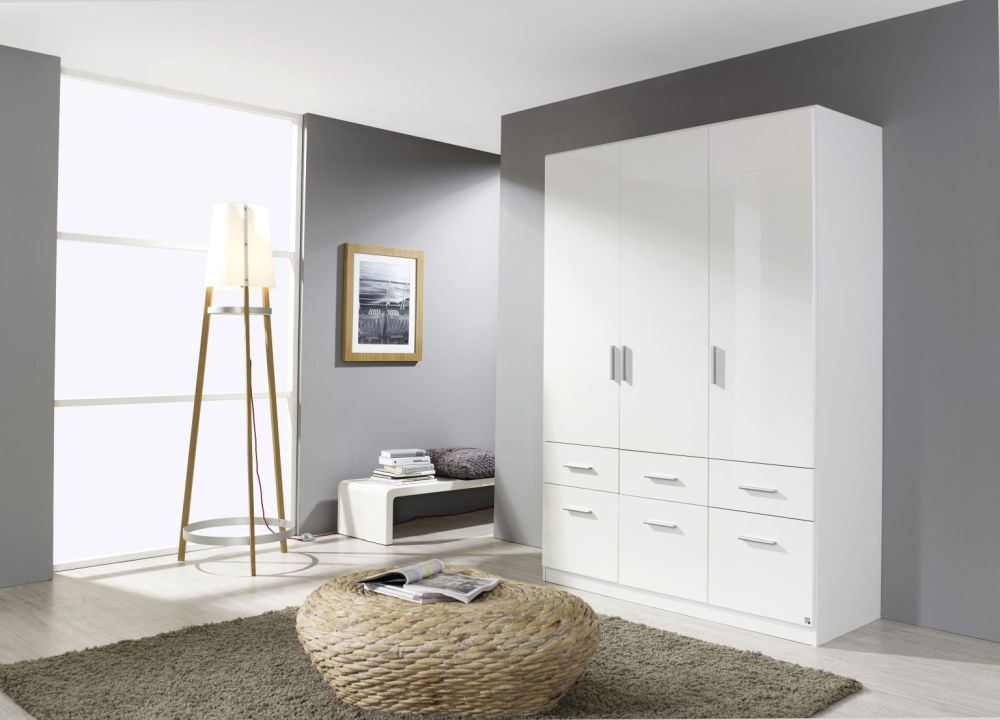 Rauch Celle 2 Door 4 Drawer Combi Wardrobe In Alpine White And High Gloss White W 91cm