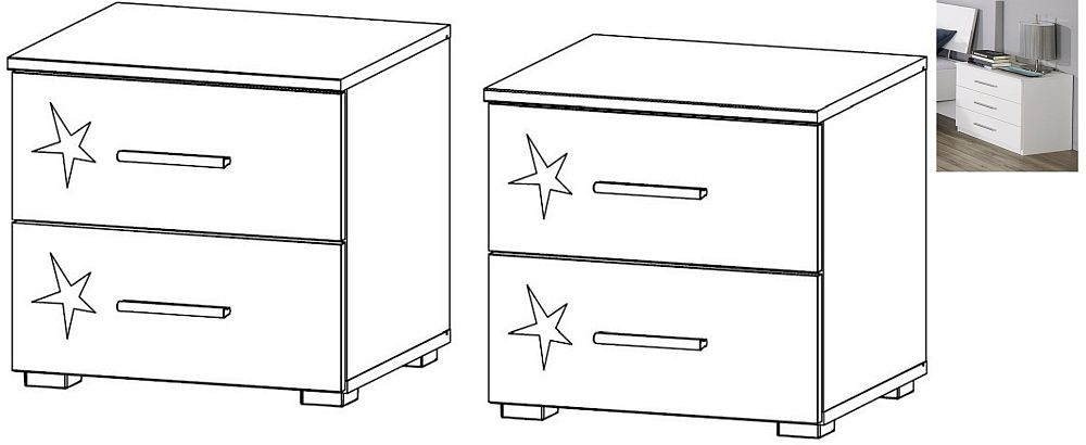 Rauch Celle 2 Drawer Bedside Cabinet In Alpine White And High Gloss White Pair