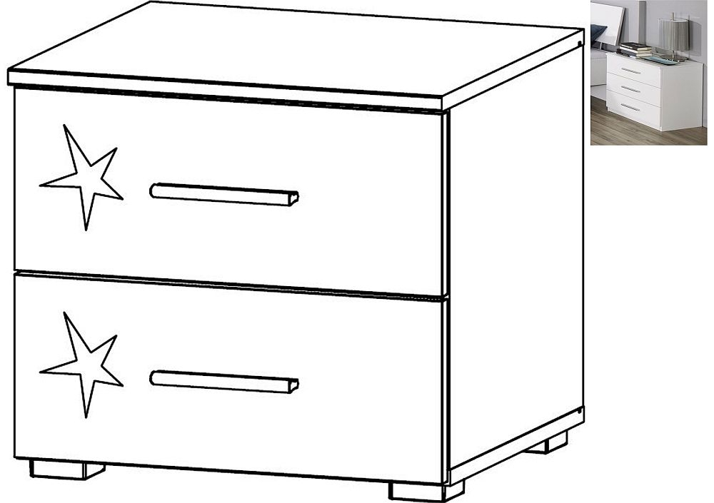 Rauch Celle 2 Drawer Bedside Cabinet In Alpine White And High Gloss White