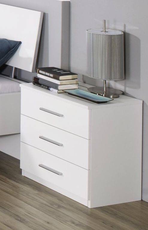 Rauch Celle 3 Drawer Bedside Cabinet In Alpine White And High Gloss White Pair