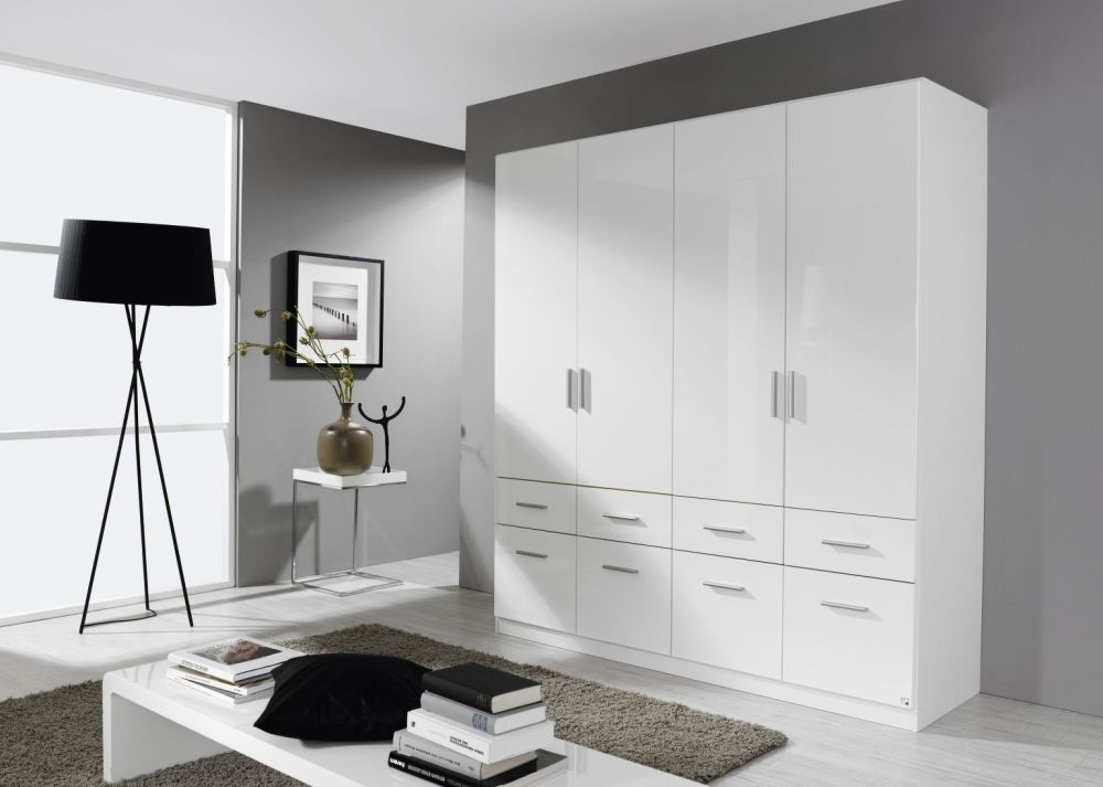 Rauch Celle 4 Door 8 Drawer Combi Wardrobe In Alpine White And High Gloss White W 181cm