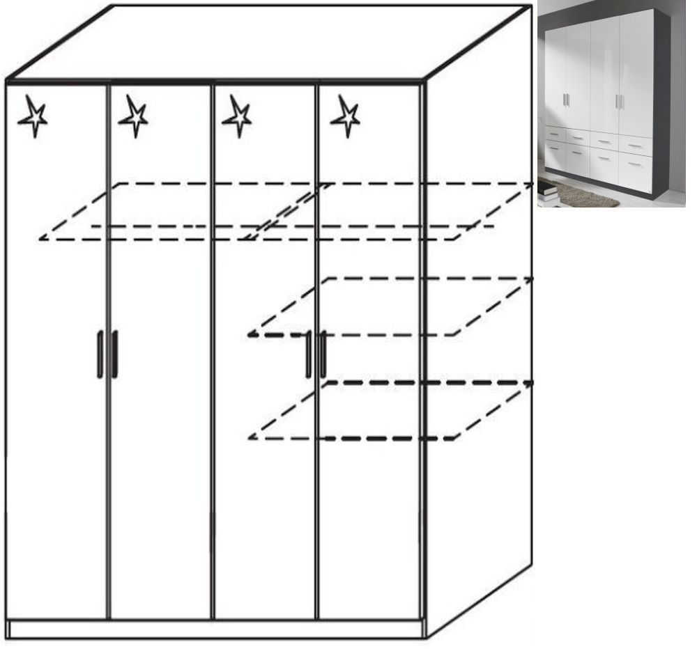 Rauch Celle 4 Door Wardrobe In Metallic Grey And High Gloss White W 181cm