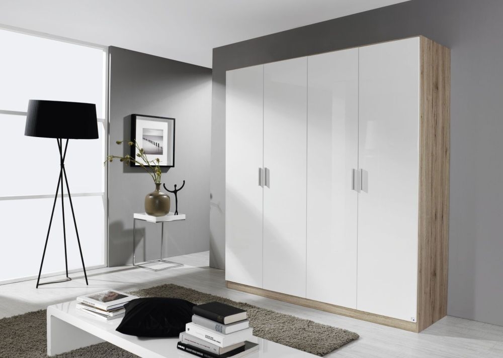 Rauch Celle 4 Door Wardrobe In Sanremo Oak Light And High Gloss White W 181cm