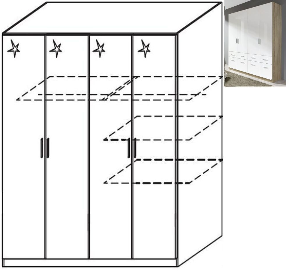 Rauch Celle 4 Door Wardrobe In Sonoma Oak And High Gloss White W 181cm