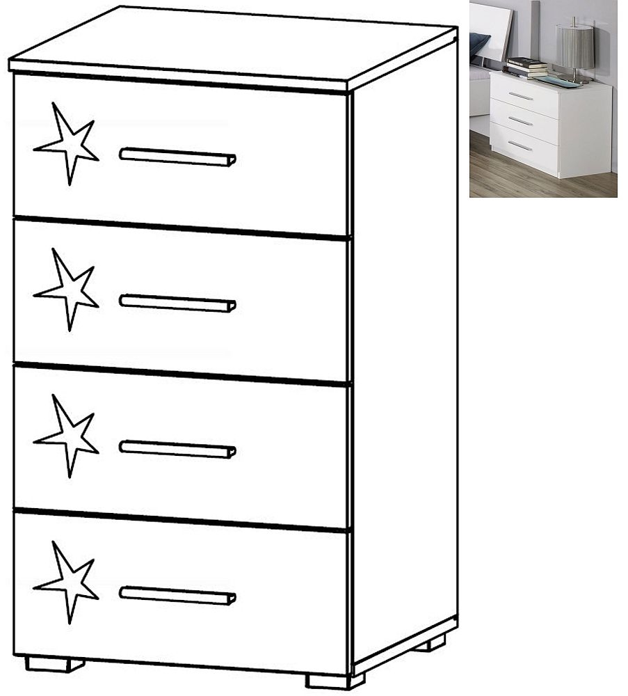 Rauch Celle 4 Drawer Chest In Alpine White And High Gloss White