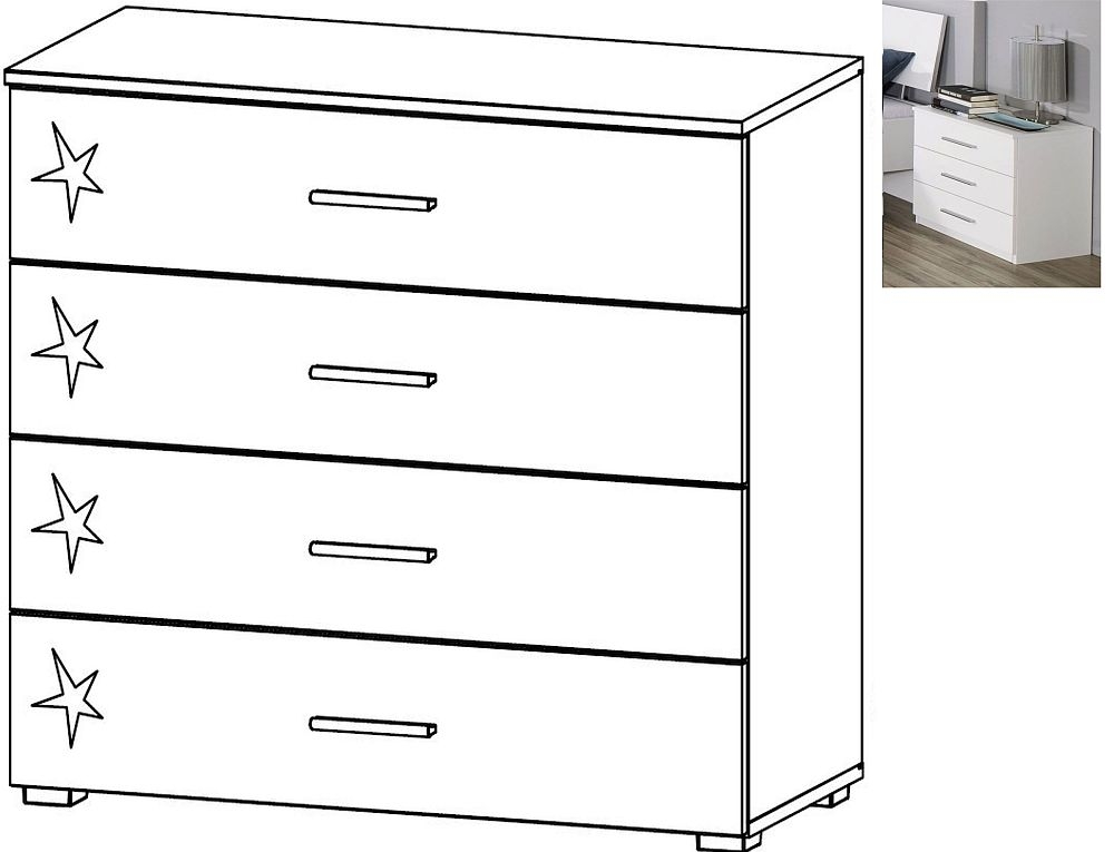 Rauch Celle 4 Drawer Wide Chest In Alpine White And High Gloss White