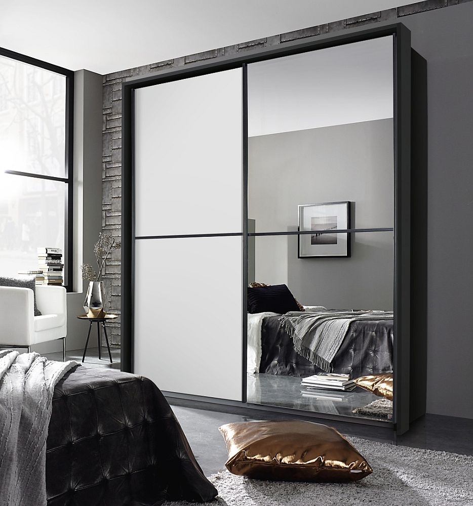 Rauch Essensa 2 Door Sliding Wardrobe In Metallic Grey And White W 226cm