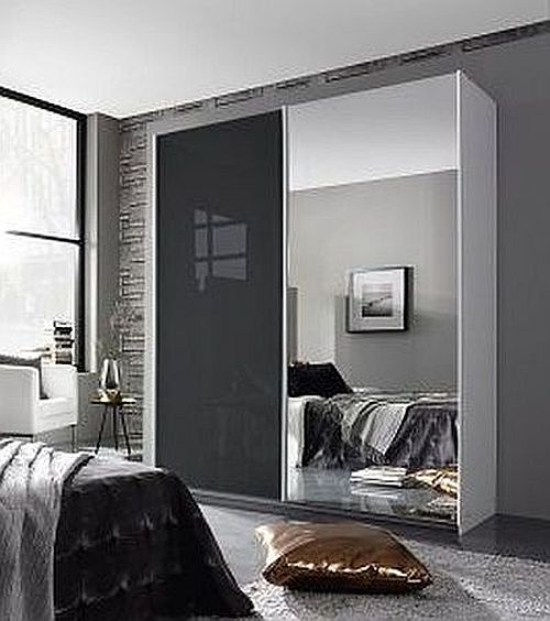 Rauch Essensa 2 Door Sliding Wardrobe In White And Basalt Glass W 181cm