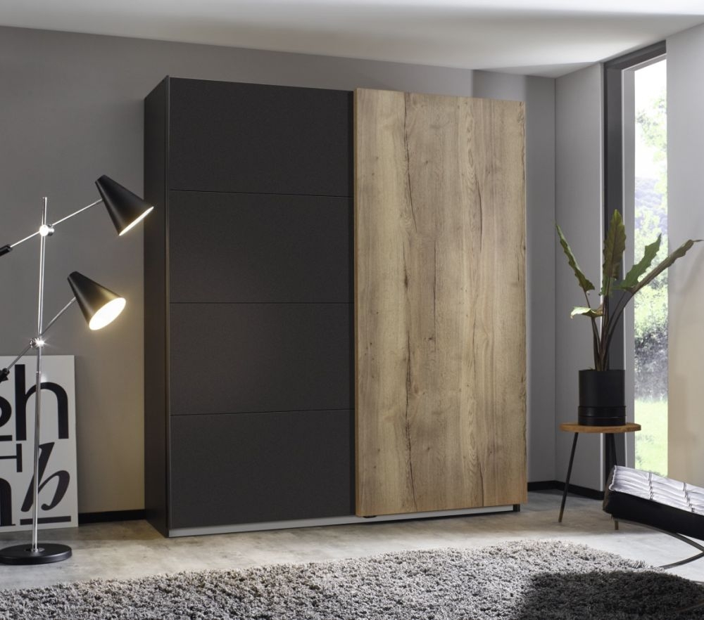 Rauch Halifax 2 Door Sliding Wardrobe In Metallic Grey And Oak W 181cm