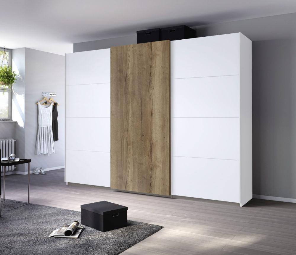 Rauch Halifax 3 Door Sliding Wardrobe In Alpine White And Oak W 271cm