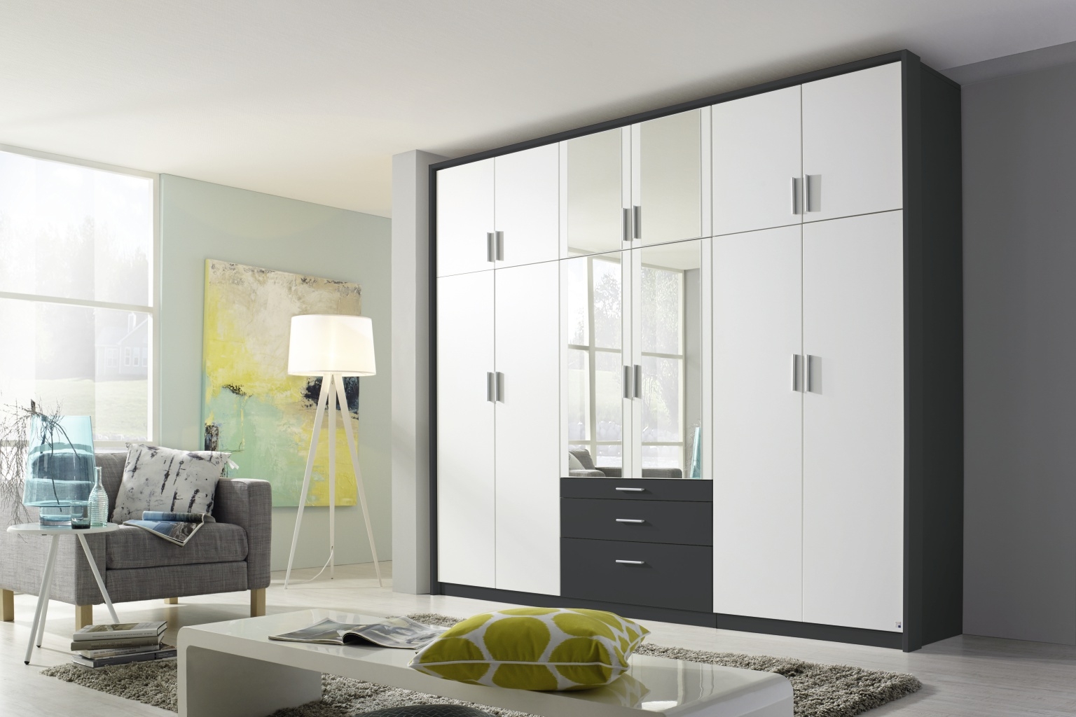 Rauch Hildesheim Extra 12 Door Combi Wardrobe In Metallic Grey And White W 275cm