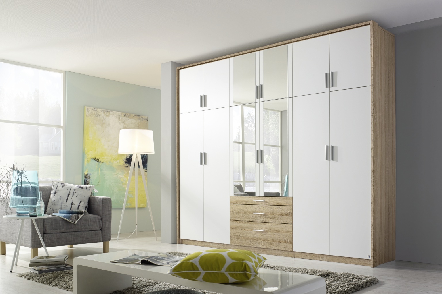 Rauch Hildesheim Extra 12 Door Combi Wardrobe In Oak And White W 275cm