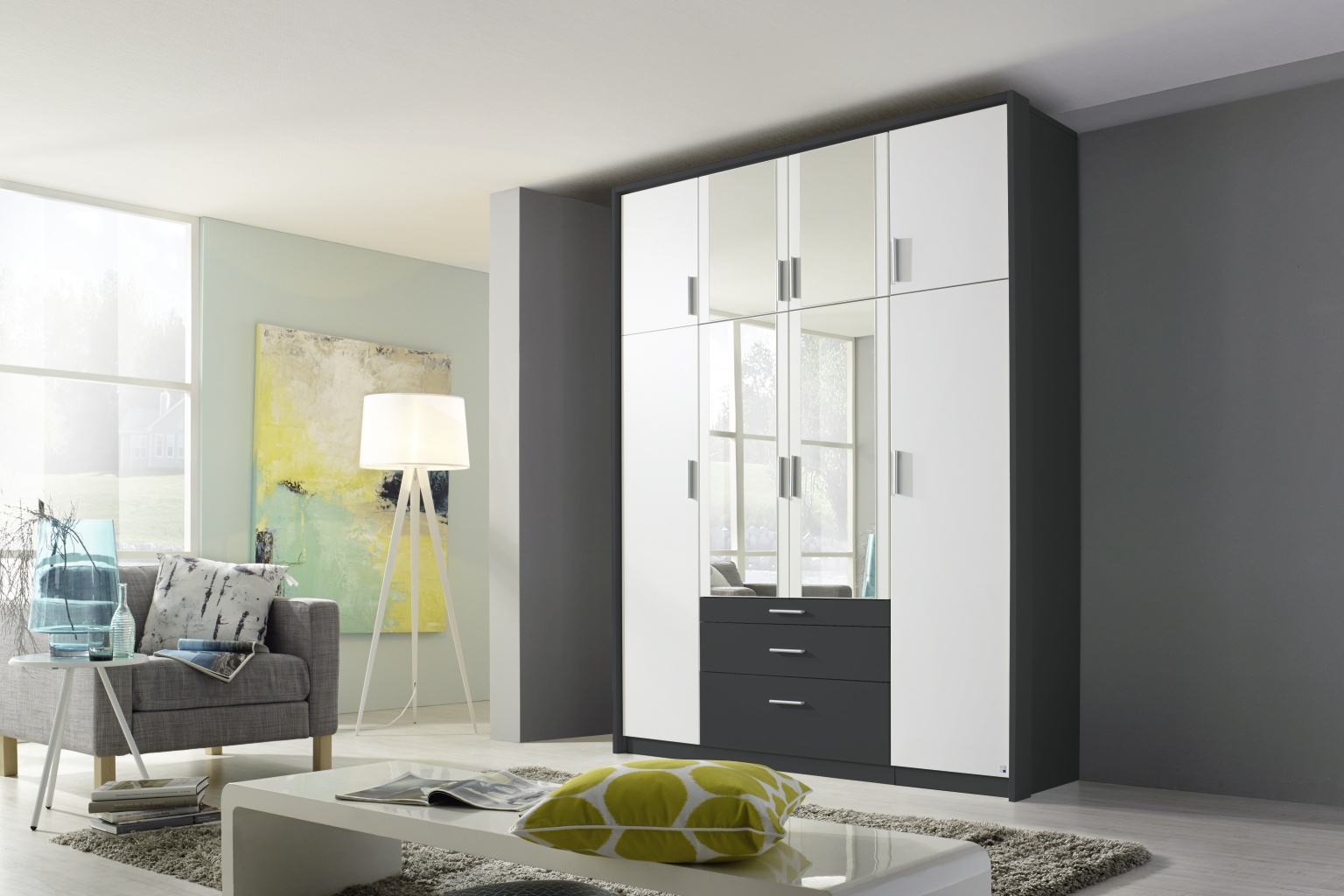 Rauch Hildesheim Extra 8 Door Combi Wardrobe In Metallic Grey And White W 186cm