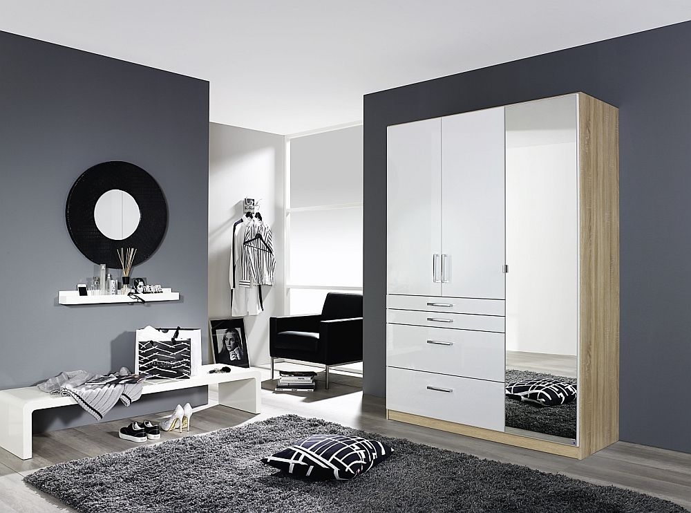 Rauch Homburg 3 Door Combi Wardrobe In Oak And White Gloss W 136cm