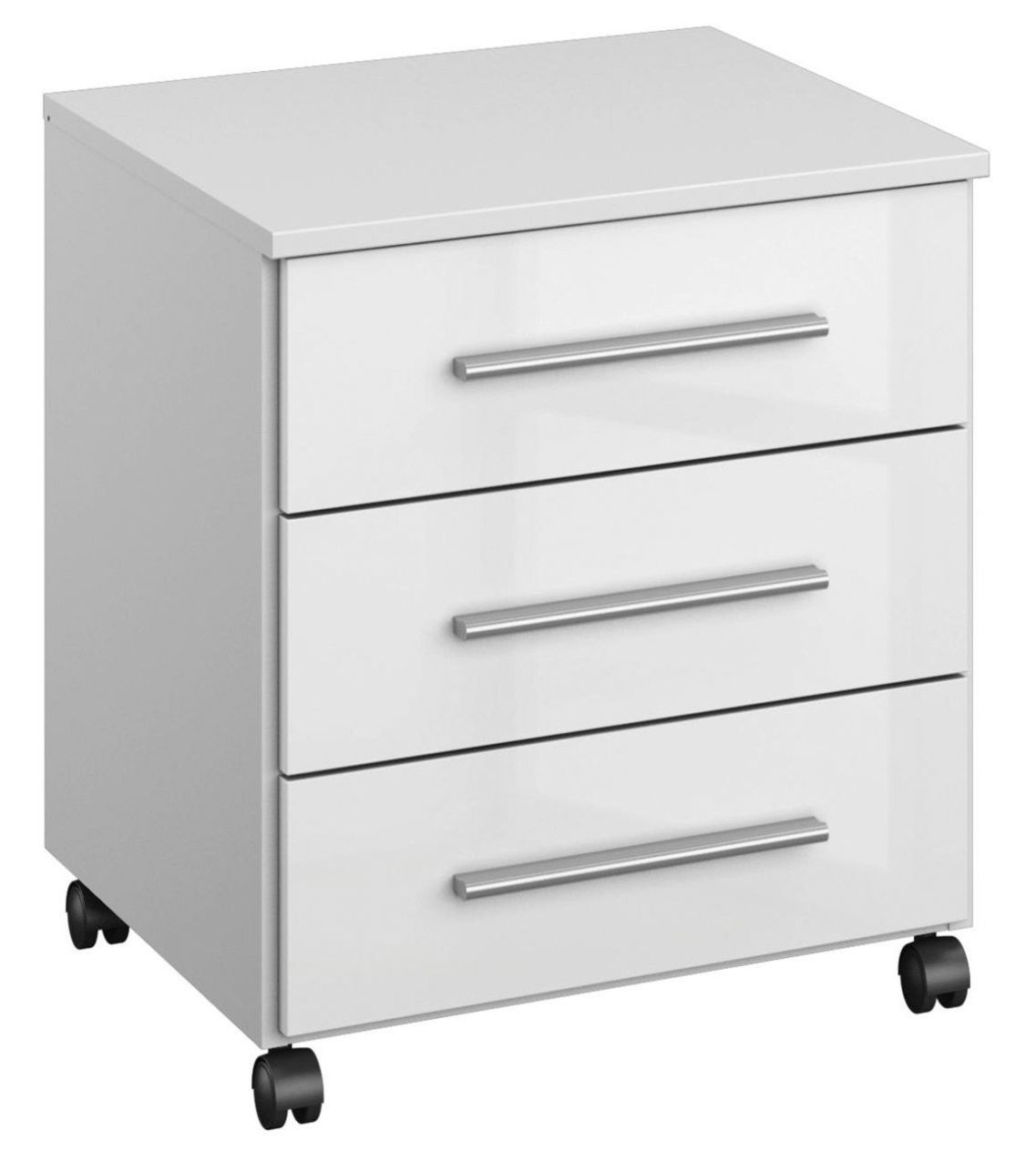 Rauch Home Office Alpine White And High Gloss White 3 Drawer Chest On Castors