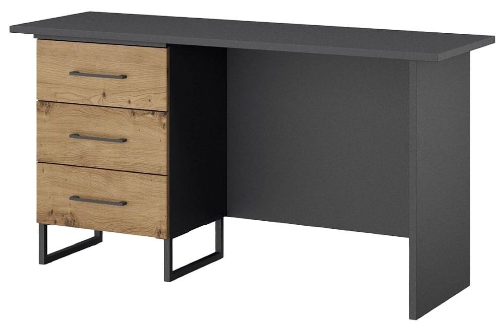 Rauch Home Office Metallic Grey And Wotan Oak 3 Left Drawer Desk