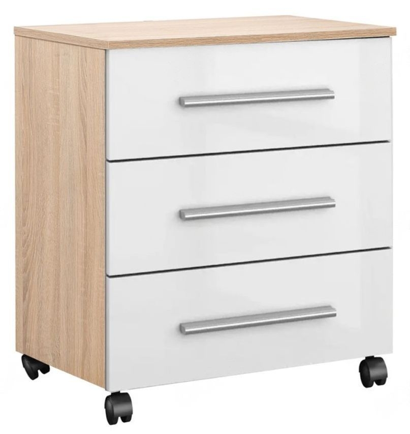 Rauch Home Office Sonoma Oak And High Gloss White 3 Drawer Chest On Castors