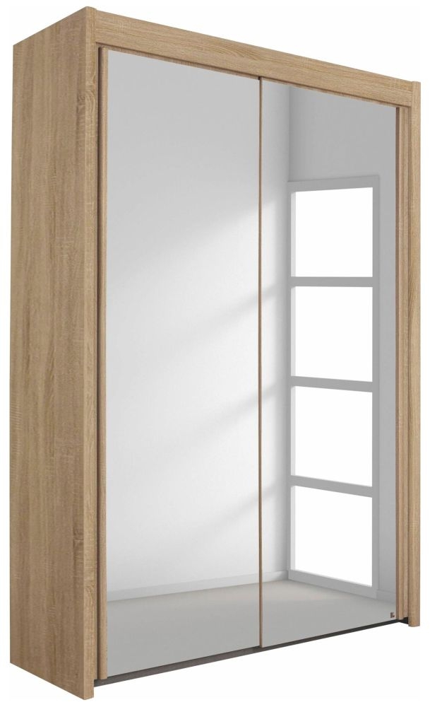 Rauch Imperial 2 Mirror Door Sliding Wardrobe In Sonoma Oak 151cm