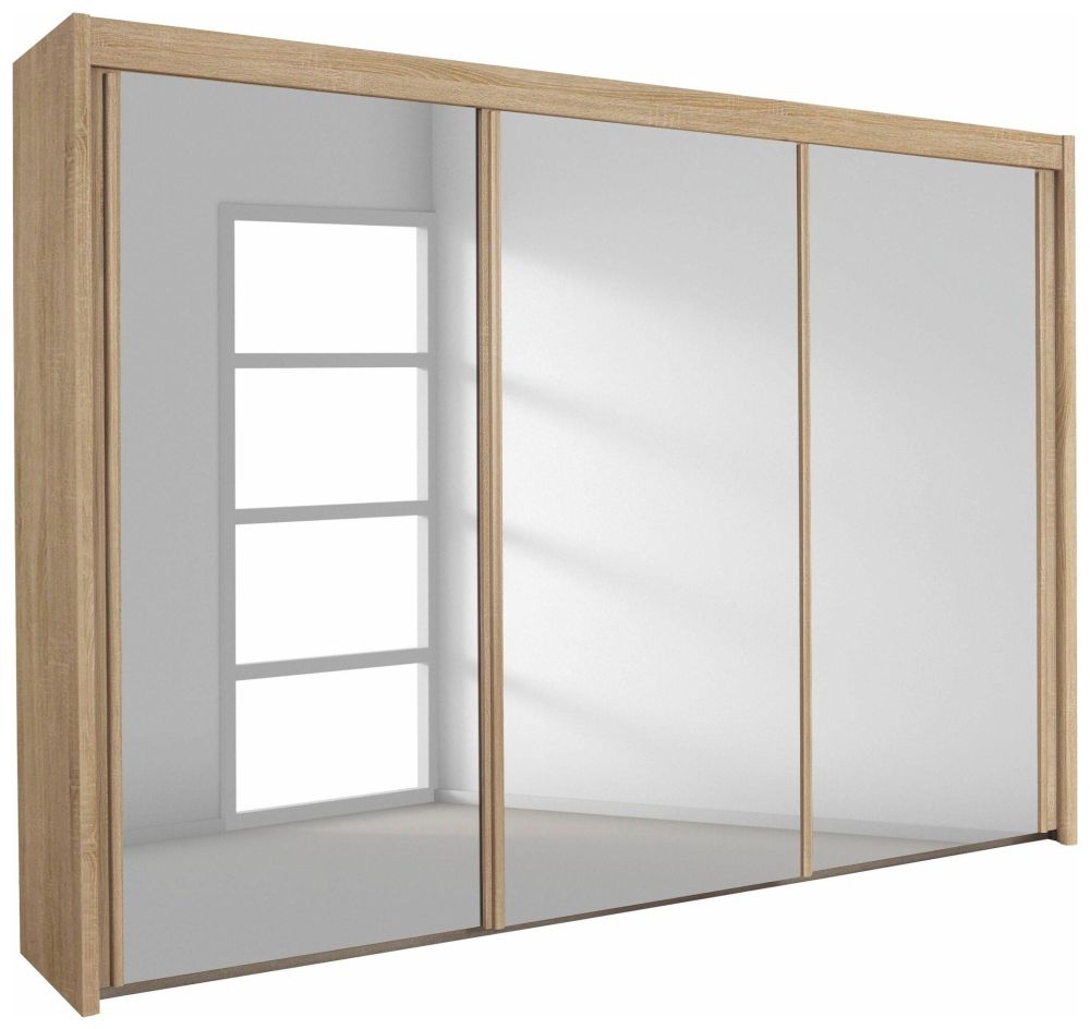 Rauch Imperial 3 Mirror Door Sliding Wardrobe In Sonoma Oak 225cm