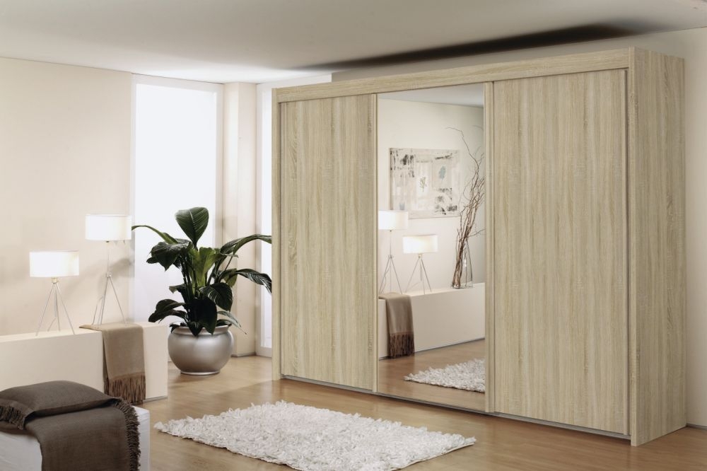 Rauch Imperial Sliding Wardrobe Front With Wooden Decor And Mirror