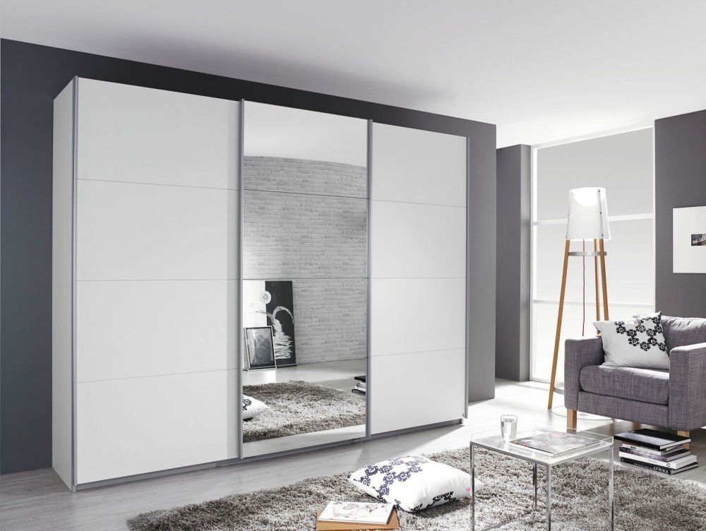 Rauch Kulmbach 3 Door Sliding Wardrobe In Alpine White With Aluminium Handle Strips W 203cm