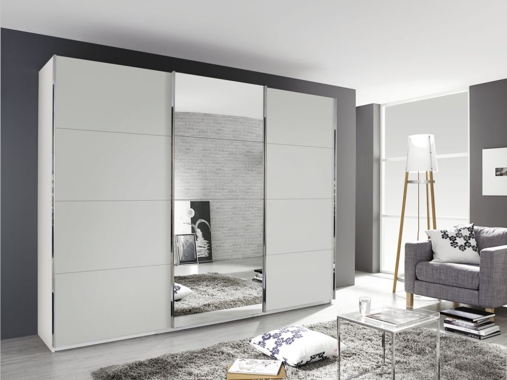 Rauch Kulmbach 3 Door Sliding Wardrobe In Alpine White With Chrome Handle Strips W 203cm