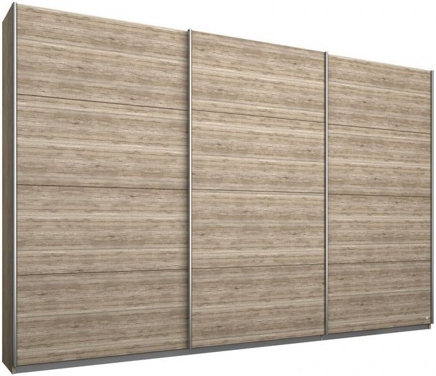 Rauch Kulmbach 3 Door Sliding Wardrobe In Sanremo Oak Light With Aluminium Handle Strips W 271cm